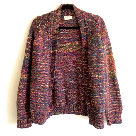 Hand KNIT Vintage Multi Colour Cardigan Sweater L - Picture 2 of 6